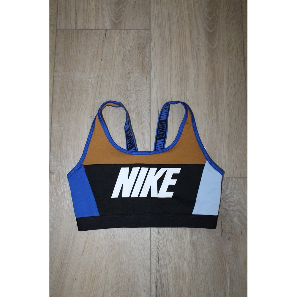 Nike Dri-FIT Colorblock Sports Bra Blue Bronze Black Logo Small BV3643-273